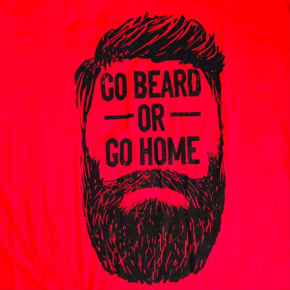 ADTN Mens Go Beard or Go Home Red L Logo Graphic Tee  Crewneck Short sleeve